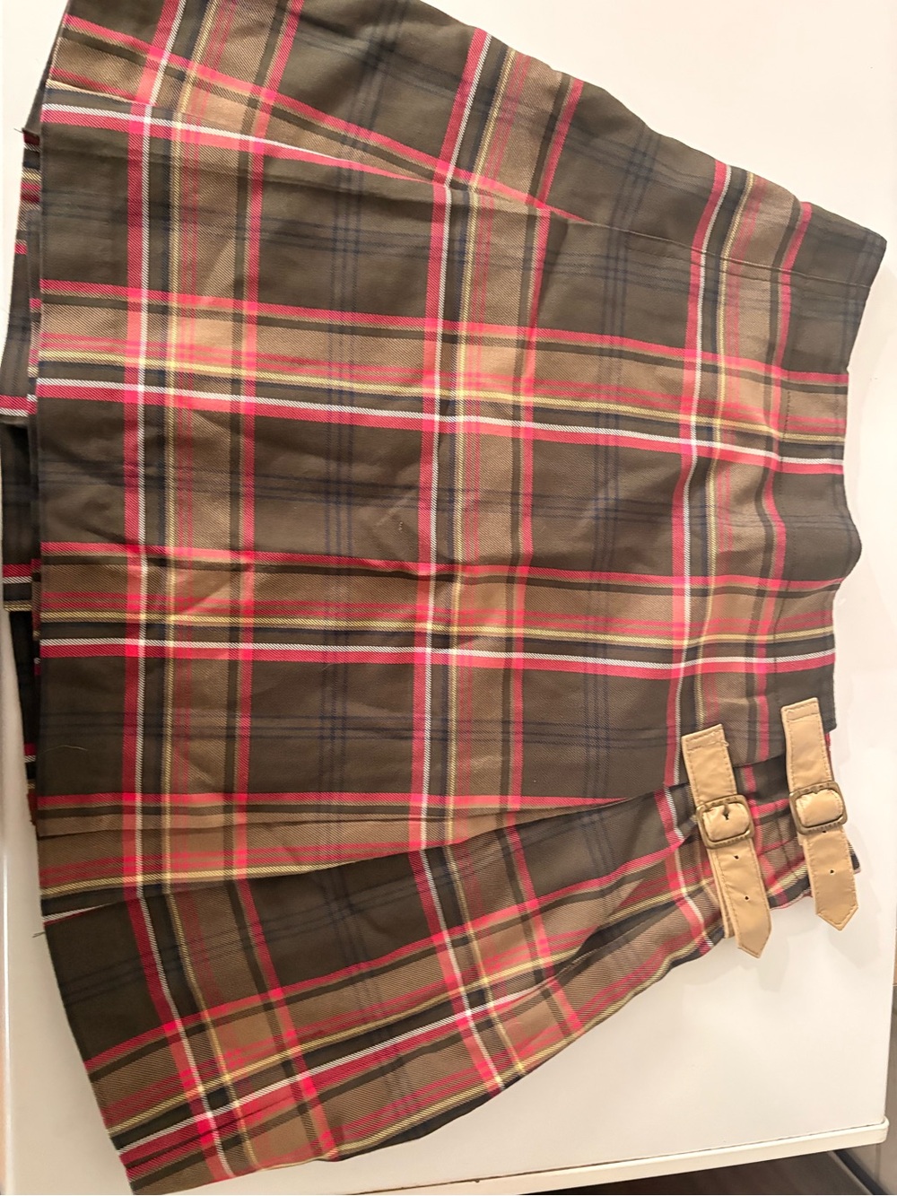 Tommy Hilfiger Plaid Mini Skirt in Brown with Pink & Tan Accents